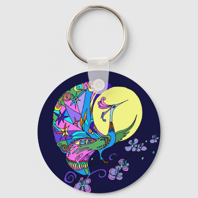 Peacock in Moonlight Key Ring (Front)