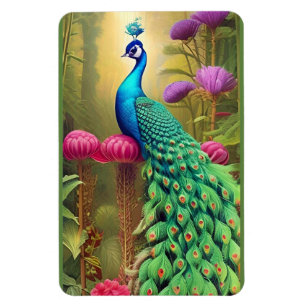 Peacock in Pink Garden Forest Magnet