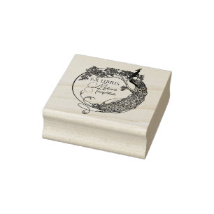 Peacock In Round Frame Art Nouveau Ex Libris Name Rubber Stamp
