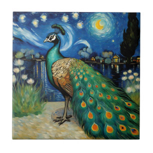 Peacock in the Starry Night by Van Gogh  Ceramic Tile