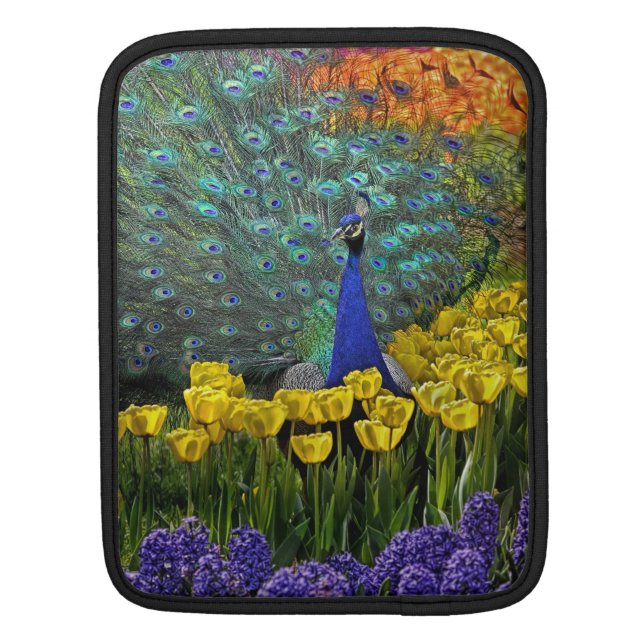 Peacock in Tulips iPad Sleeve (Back)