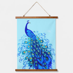 Peacock in Turquoise and Cobalt Blue  Hanging Tapestry