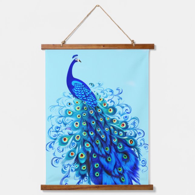 Peacock in Turquoise and Cobalt Blue  Hanging Tapestry (Front)
