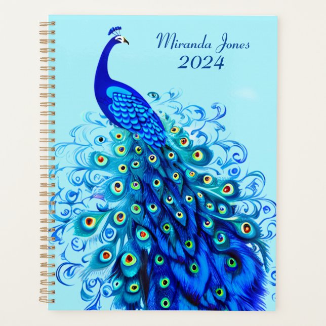 Peacock in Turquoise, Cobalt Blue and Aqua  Planner (Front)