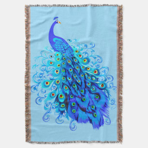 Peacock in Turquoise, Cobalt Blue and Aqua  Throw Blanket