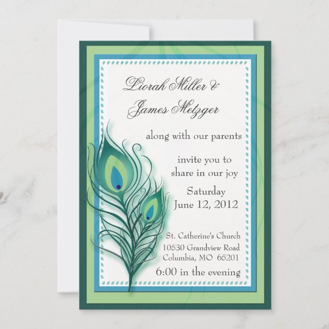 Peacock inspired Wedding Invitation (Front)