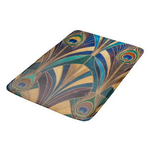 Peacock Jewel Tone Art Deco Feather Bath Mat
