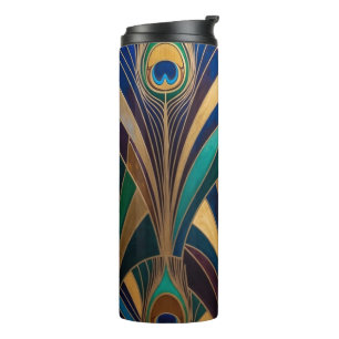 Peacock Jewel Tone Art Deco Feather Thermal Tumbler