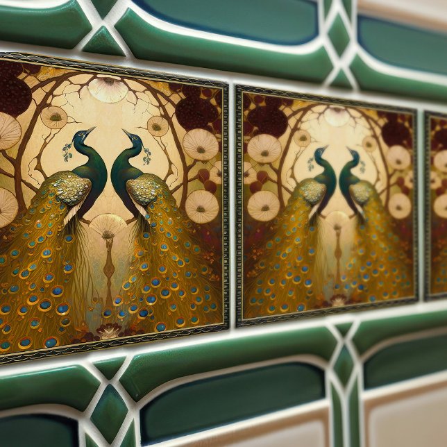 Peacock Klimt Wall Decor Impressionist Art Nouveau Ceramic Tile (Creator Uploaded)