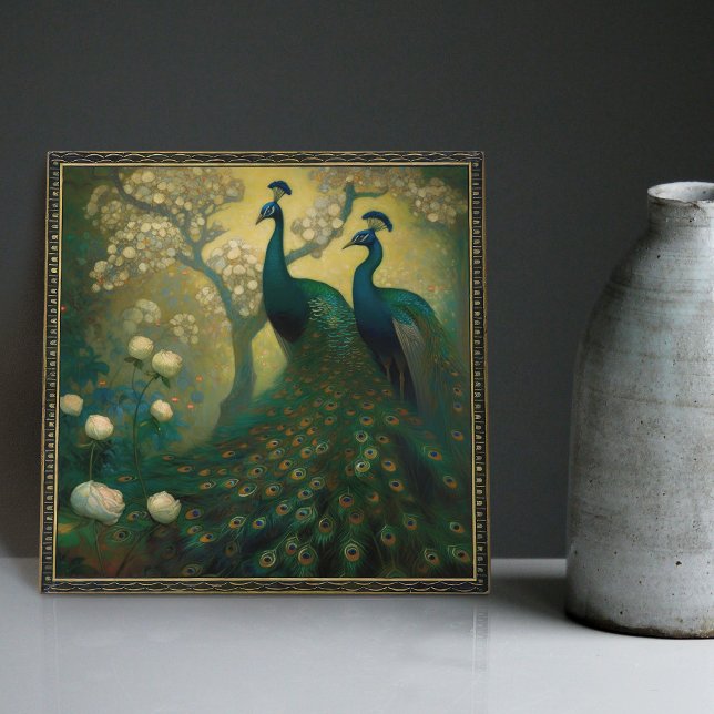 Peacock Klimt Wall Decor Impressionist Art Nouveau Ceramic Tile (Creator Uploaded)