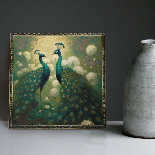 Peacock Klimt Wall Decor Impressionist Art Nouveau Ceramic Tile (Creator Uploaded)