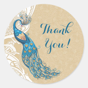 Peacock Lace Elegance 2 Thank You Wedding Stickers