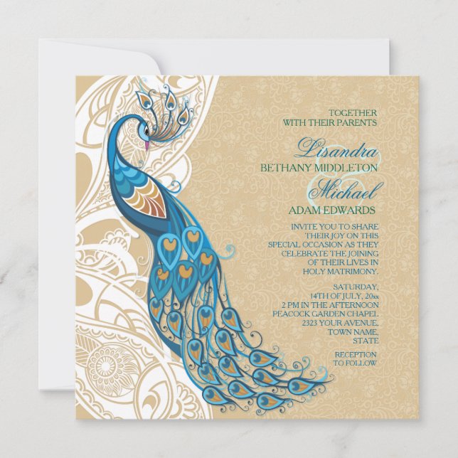 Peacock Lace Elegance 2 Wedding Invitation (Front)