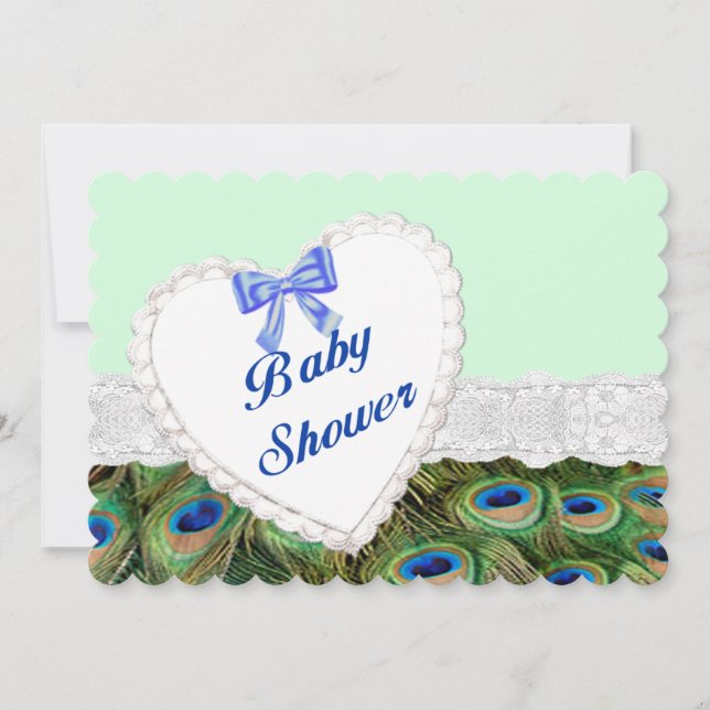 Peacock Lace Heart Baby Shower Invitation (Front)