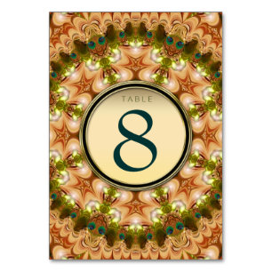 Peacock Lace Mandala Gold Menu Table Number Card