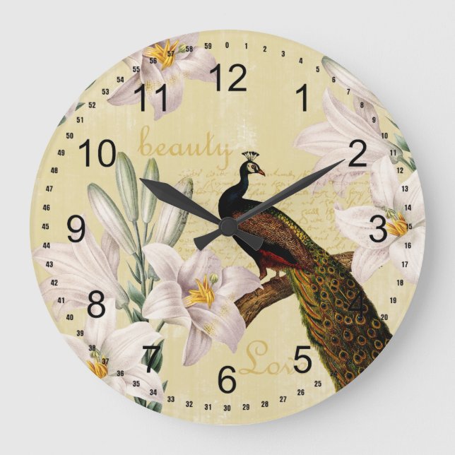 Peacock Lilies Large Clock (Front)