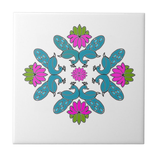 Peacock Lotus Rangoli Tile (Front)