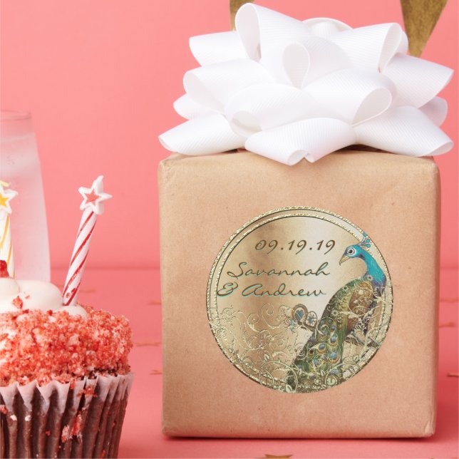 Peacock Love Bird Gold Wedding Seal (Party)