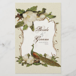 Peacock Magnolia Swirl -  Dinner Menu Card