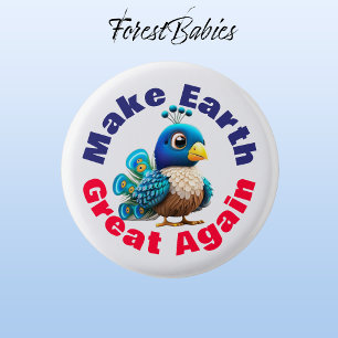 Peacock, Make Earth Great Again, Cute Animal 3 Cm Round Badge