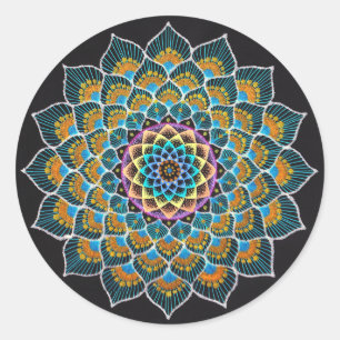 Peacock Mandala Classic Round Sticker