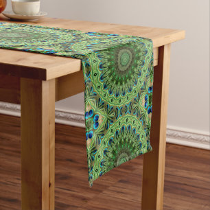 Peacock Mandala Kaleidoscope Medallion Flower Medium Table Runner