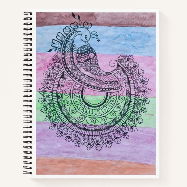 Peacock Mandala Spiral Notebook (Front)