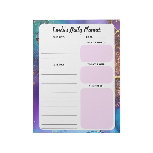 Peacock Marble Abstract Daily To-Do List Notepad (Rotated)