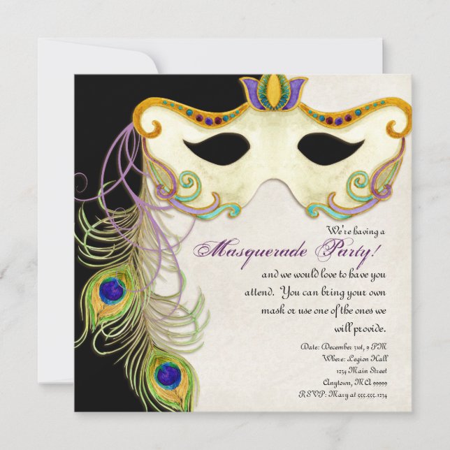 Peacock Masquerade Mask Ball - Party Invitation (Front)