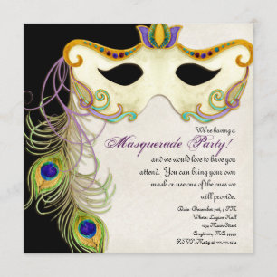 Peacock Masquerade Mask Ball - Party Invitation