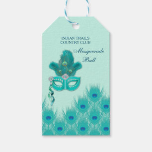 Peacock Masquerade Party Ball Turquoise Feathers Gift Tags