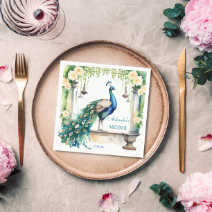 Peacock Mehndi jasmine Indian wedding tableware Napkin