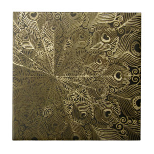 Peacock metal tray ceramic tile