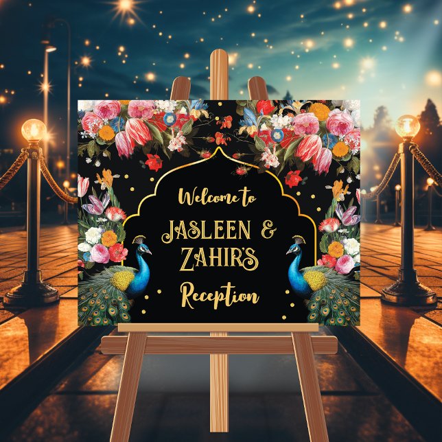 Peacock Moody Floral Indian Welcome Reception sign (Creator Uploaded)