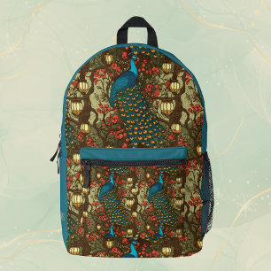 Peacock n Lanterns Persian Teal Plum Initials Printed Backpack