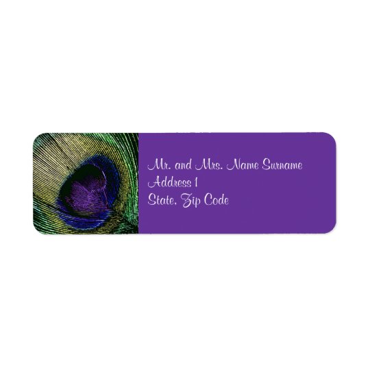 Peacock n purple wedding engagement return address label