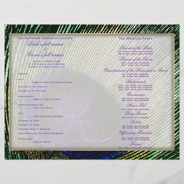 Peacock n purple wedding program template (Front)