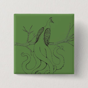 Peacock on a branch 15 cm square badge