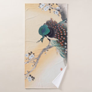 Peacock on a Cherry Blossom Tree, Ohara Koson Bath Towel