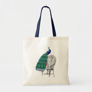 Peacock on Chair Tote Bag