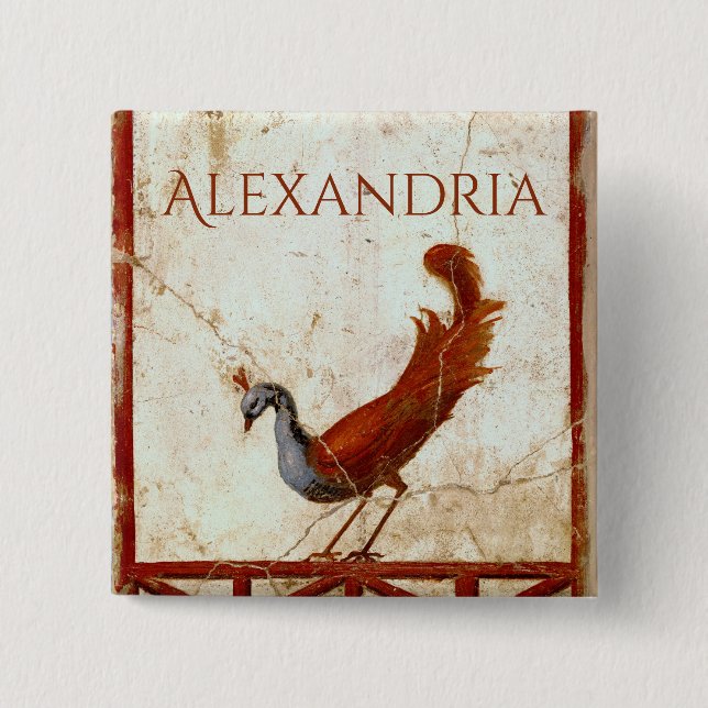 Peacock on Fresco Ancient Roman Antique Painting 15 Cm Square Badge (Front)