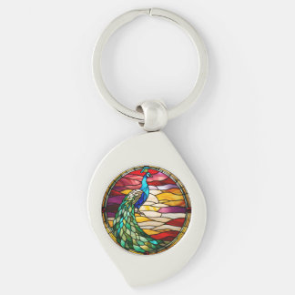 Peacock on Pink Key Ring