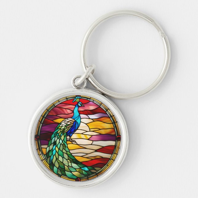 Peacock on Pink Key Ring (Front)