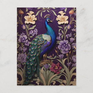 Peacock On Purple William Morris Inspired Postcard