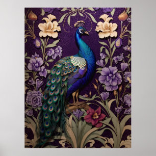 Peacock On Purple William Morris Inspired Poster