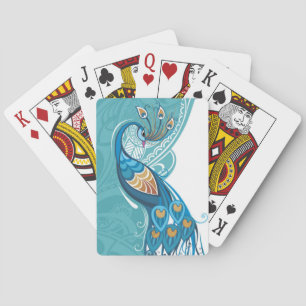 Peacock on Teal Illustration Playing Cards
