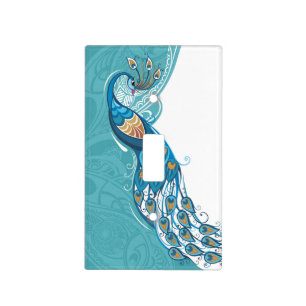 Peacock on Teal Illustration Switch Plate Cover