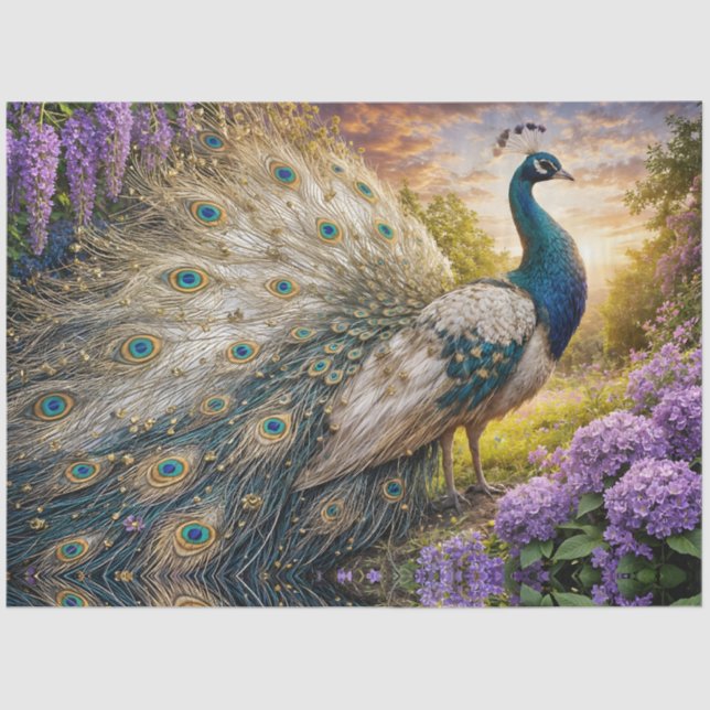 Peacock on the mountain at dawn tissue paper (Front)