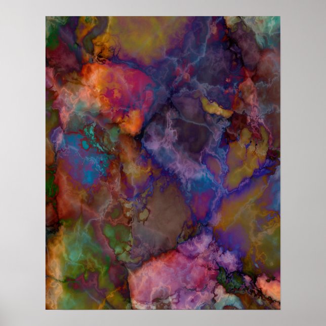 Peacock Ore Chalcopyrite Colourful Marble Pattern Poster (Front)