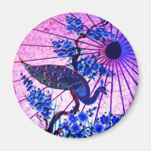 Peacock oriental parasol japanese cherry blossoms magnet